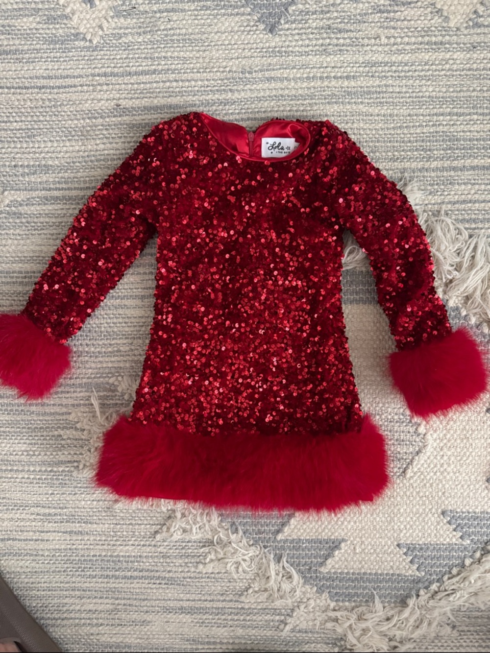 Lola + The Boys Red Sequin & Faux Fur Holiday Dress